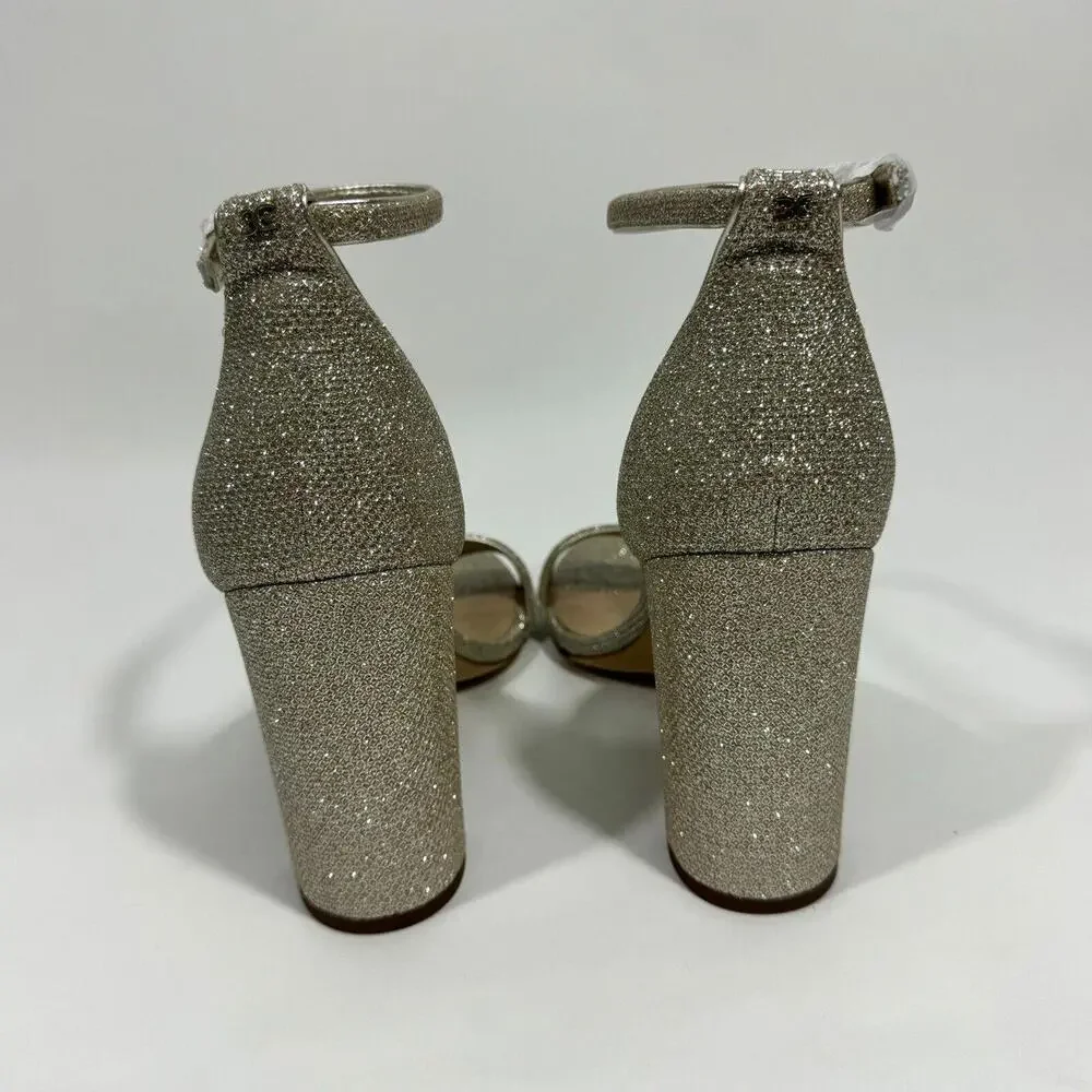 Sam Edelman Women’s Size 9 Wide Light Gold Mesh Yaro Ankle Strap Block Heels - Picture 2 of 9